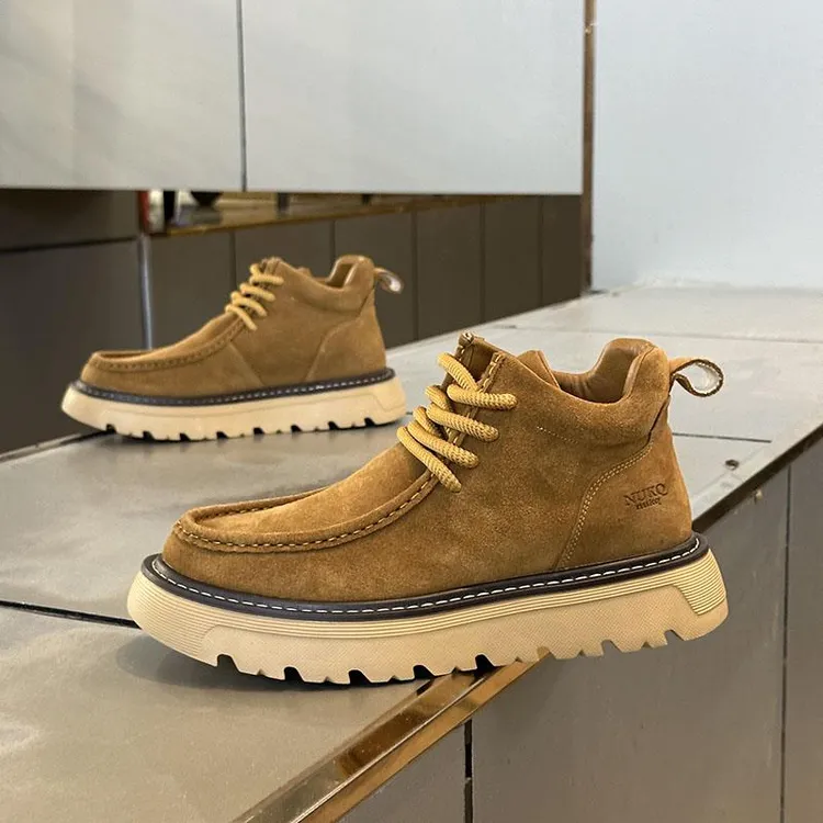 英伦风马丁靴男秋季新款皮面休闲鞋厚底增高磨砂皮短靴男款大头鞋