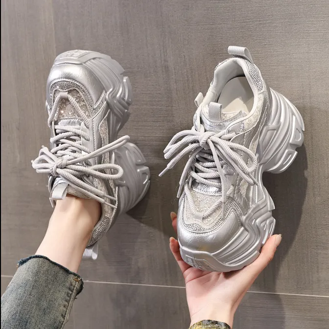 MAGUBA/玛古芭厚底亮片老爹鞋夏季款增高网面透气女鞋运动休闲鞋