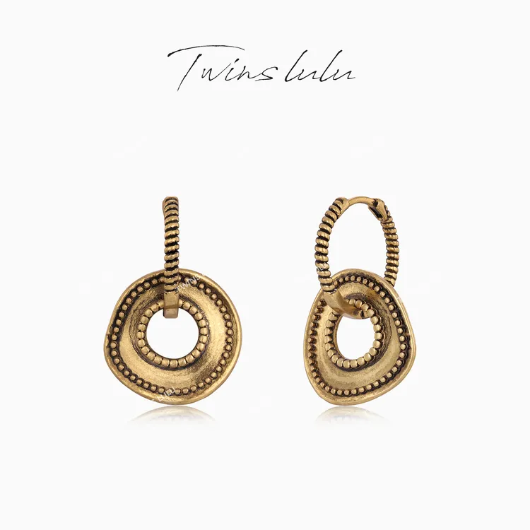 TWINS LULU【古铜圈】圣诞节 轻奢气质高级复古风圆形耳环TSL3274