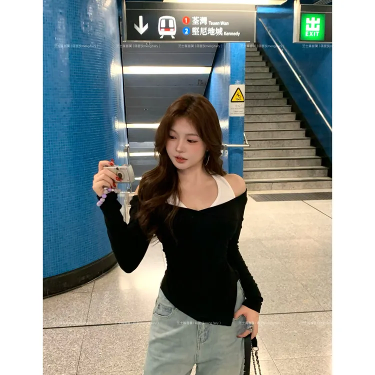 萌面侠芝士现货【镜中舞会】假两件上衣百搭老钱风女装5849流光风