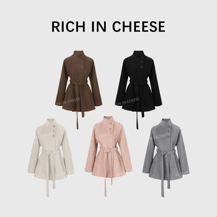 舒胡蕾 冬日旧约 高定设计感立领系带收腰百搭毛呢短外套（含腰带）