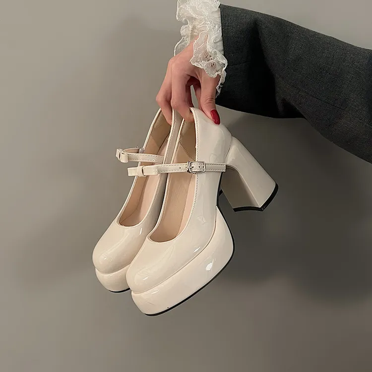 厚底法式玛丽珍女鞋2025新款春季黑色高跟鞋粗跟配裙子单鞋