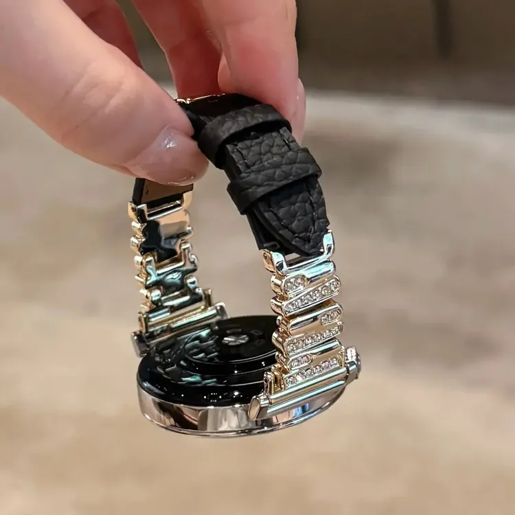 适用华为不规则镶钻荔枝纹皮质手表表带watch3watch4GT5proGT3GT4