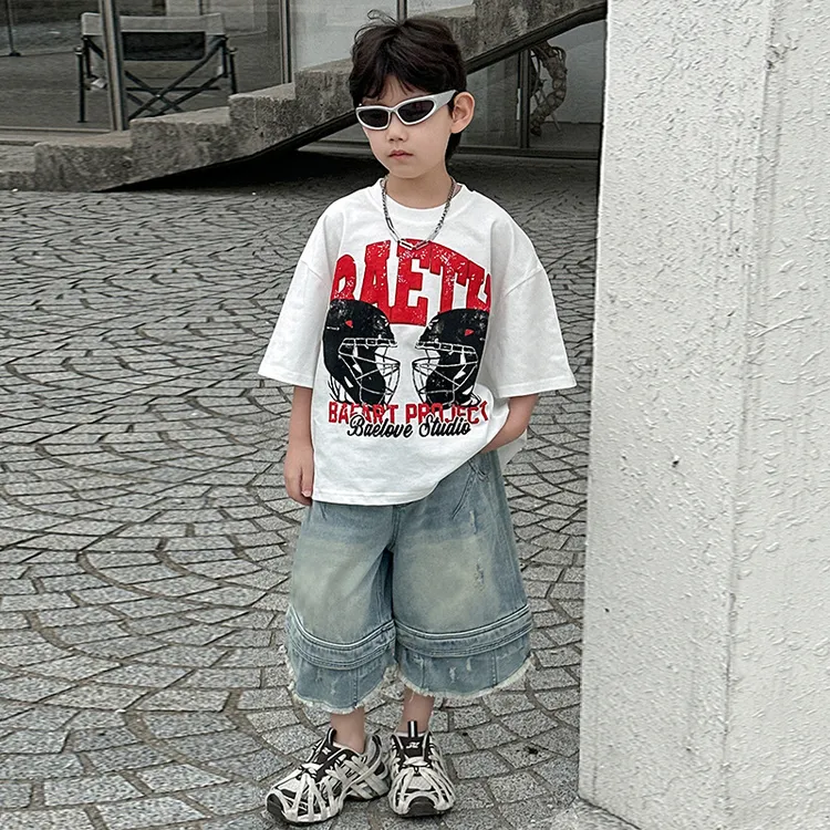 HY2598男童2025年新款宽松t恤儿童夏季童装休闲男孩上衣潮