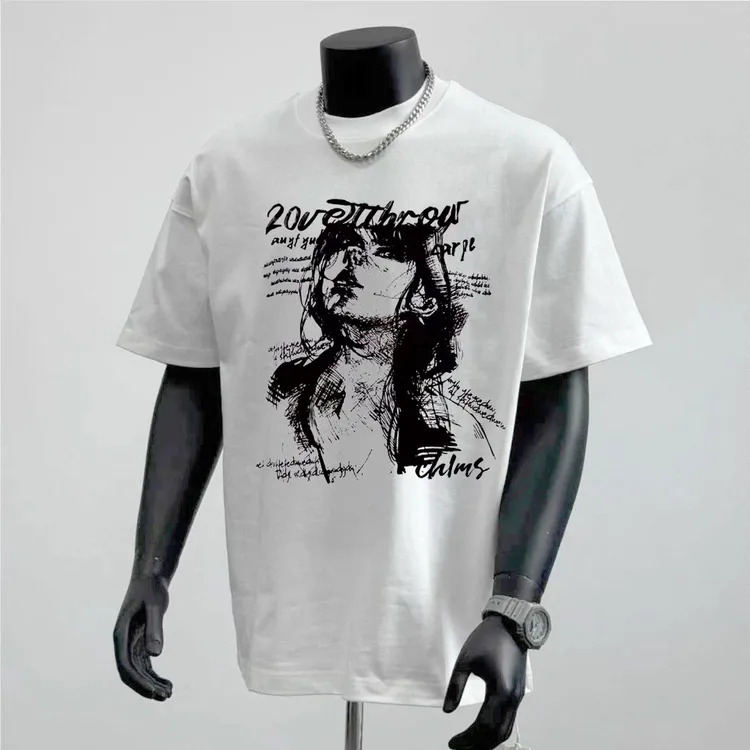 230男士潮牌设计师印花重磅纯棉短袖T恤男夏季宽松圆领半袖上衣服