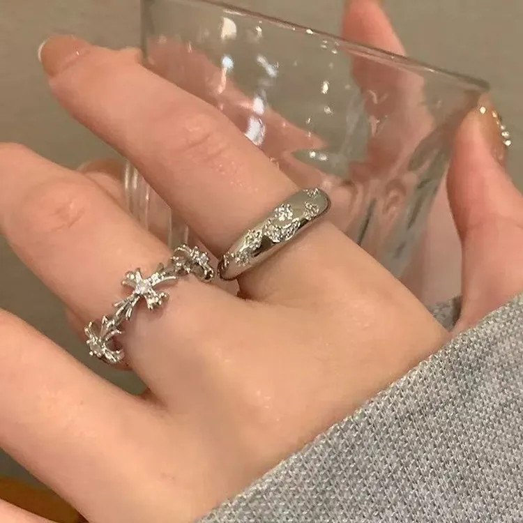 锌合金戒指 十字架戒指女小众设计ins轻奢食指戒个性情侣对戒