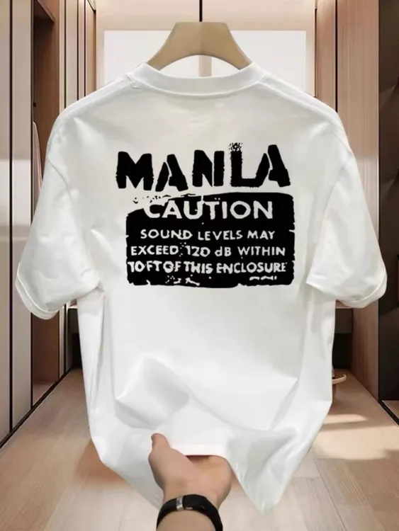 潮牌短袖T恤男士夏季2025新款韩版修身白色印花上衣