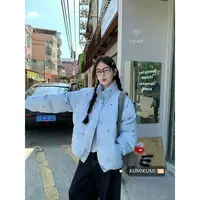 蝴蝶结蓝色棉服女加厚过冬韩版学生棉衣冬季面包服外套百搭棉服