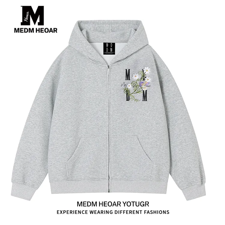 【三标齐全】MEDM HEOAR刺绣字母卫衣男女拉链连帽衫休闲外套上衣