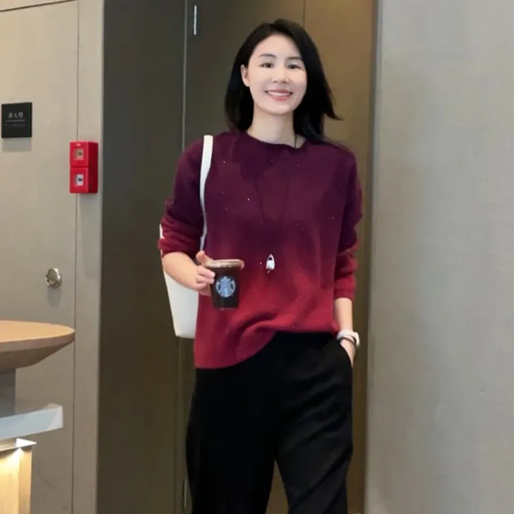 【渐变星河】Mayya Plus麦芽定制气质显瘦流光风毛织上衣32537527