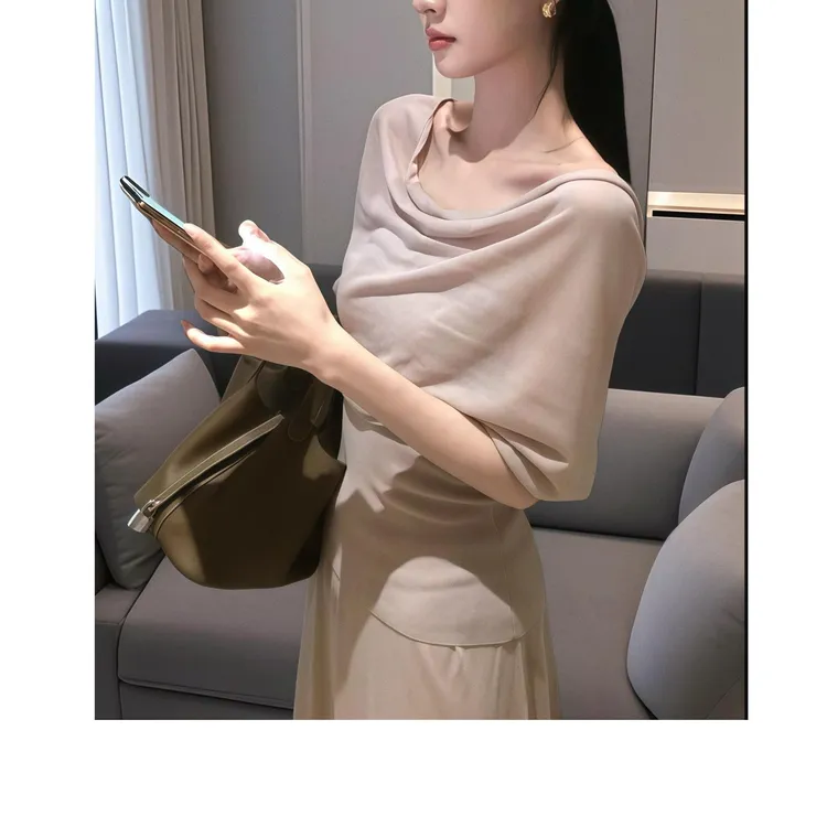 夏季新款韩系气质高级感不规则荡领显瘦上衣时尚简约半身裙套装女