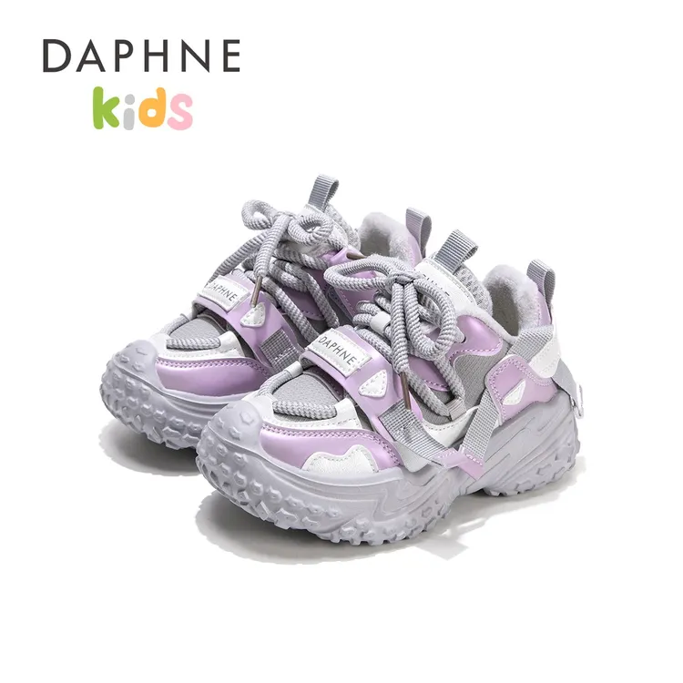 达芙妮2025年秋冬新款爆款儿童鞋棉鞋中大童运动老爹鞋皮面防水