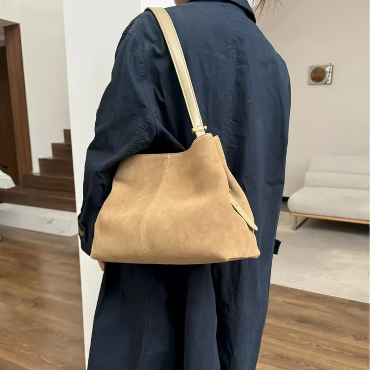 2025新款托特包大容量单肩手提麂皮包韩国小众通勤ho'bo真皮女包