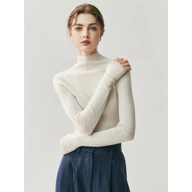 精纺羊毛衫女士半高领显瘦紧身打底衫可机洗100%纯羊毛针织衫毛衣