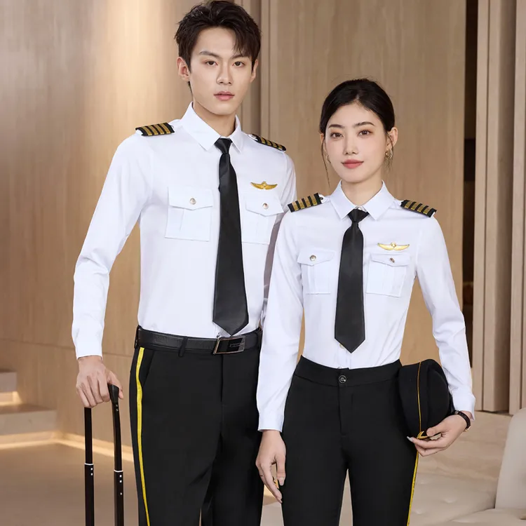 男女职业工装航空空姐飞行员高铁乘务员衬衫打军鼓队肩章衬衣套装