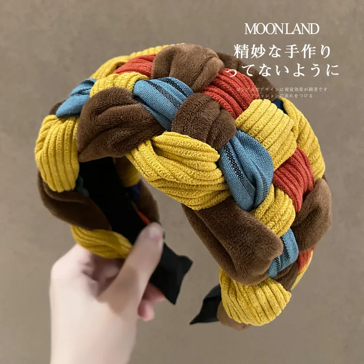 秋冬彩色灯芯绒编织发卡女款日常外戴头箍高颅顶洋气时尚洗脸发箍