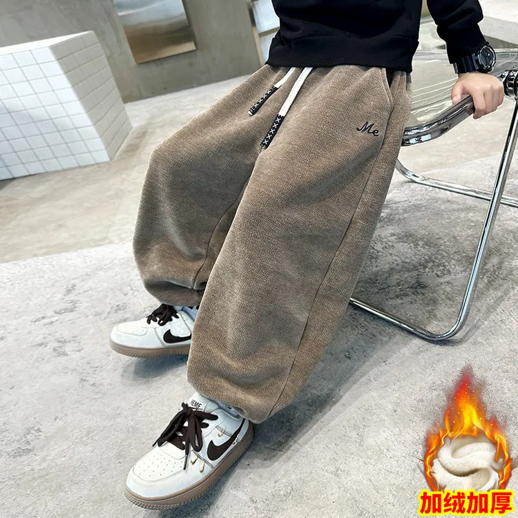 男童运动裤春秋2025新款大童冬时髦加绒加厚休闲卫裤儿童束脚裤潮