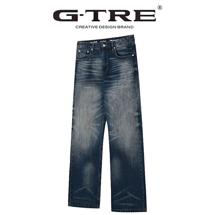  G-TRE25AW“内华达2.0深蓝”猫须复古水洗做旧微喇直筒显瘦牛仔裤