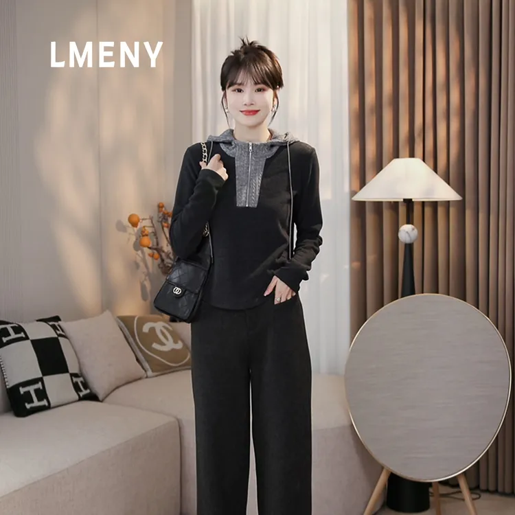 LMENY“C位卫衣”暖意活力！毛织帽拼接半开襟百搭连帽卫衣25DL002