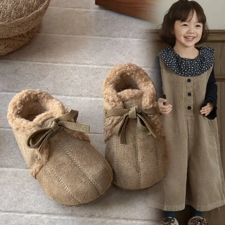 加绒保暖百搭软底防滑加厚韩版时尚外穿豆豆鞋儿童棉鞋2025冬季新