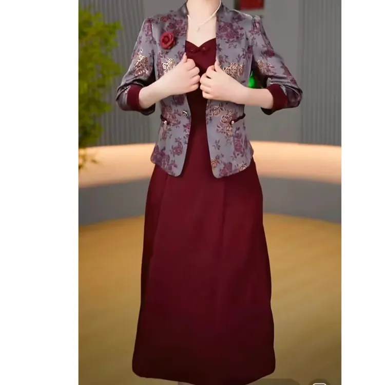 女装原版两件套气质显瘦洋气减龄时尚优雅收腰遮肉简约中长款