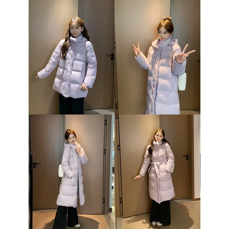 SHAOER【芋泥雪雪】复古连帽设计感保暖长款羽绒服女S725R21089