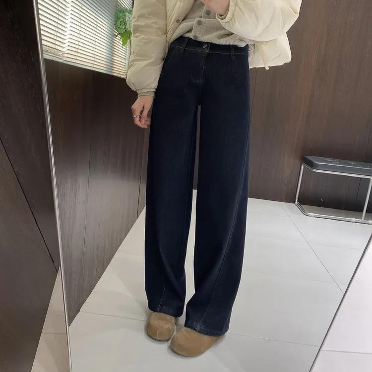 IMFLY金小金自制女装 加绒牛仔裤DYK2895秋冬季加厚保暖弯刀长裤