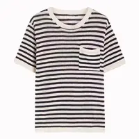 春夏新款女士圆领条纹亚麻短袖T恤MA4SYDZ0501