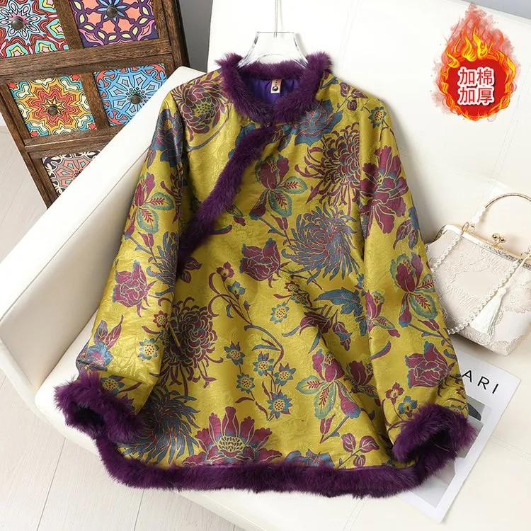 锦棠醉】苏杭正版兔毛毛领国风新中式复古上衣气质长袖秋冬时尚