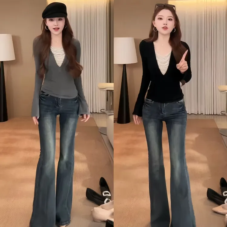 2025秋冬季新款磨毛加绒长袖打底衫女设计感重工珠链拼接百搭上衣