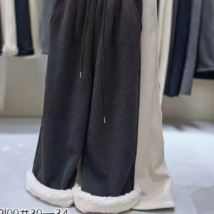 童装亲子款仿兔毛羊毛重工艺保暖直筒休闲棉裤抗寒过冬