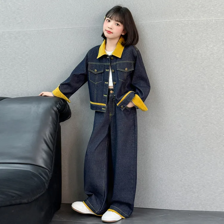 女童2025新款秋装套装洋气时髦儿童中大童牛仔外套春秋款两件套潮