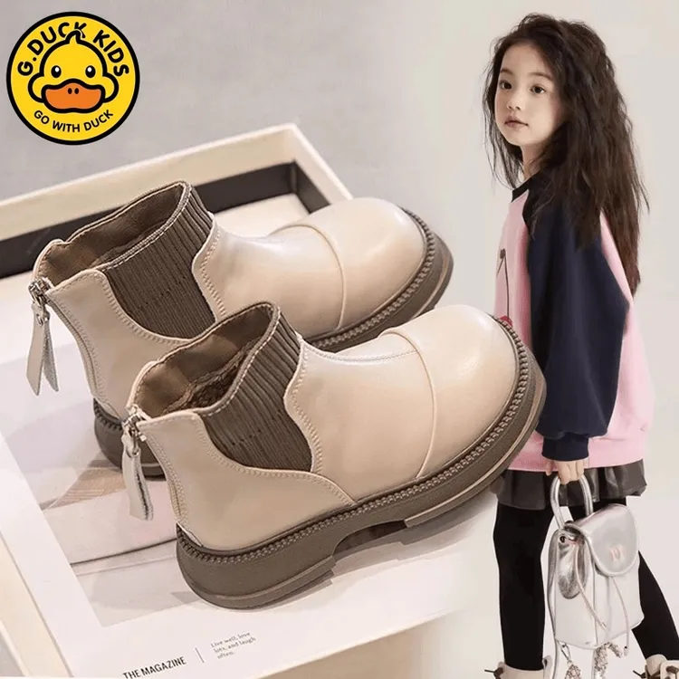 G.DUCK小黄鸭女童马丁靴2024秋冬新款棉靴儿童时尚百搭女孩短靴子