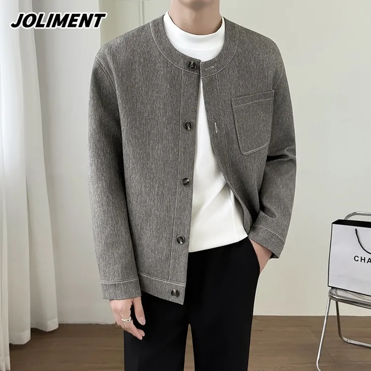 JOLIMENT重磅明线设计夹克外套男士秋季潮牌宽松休闲圆领帅气上衣