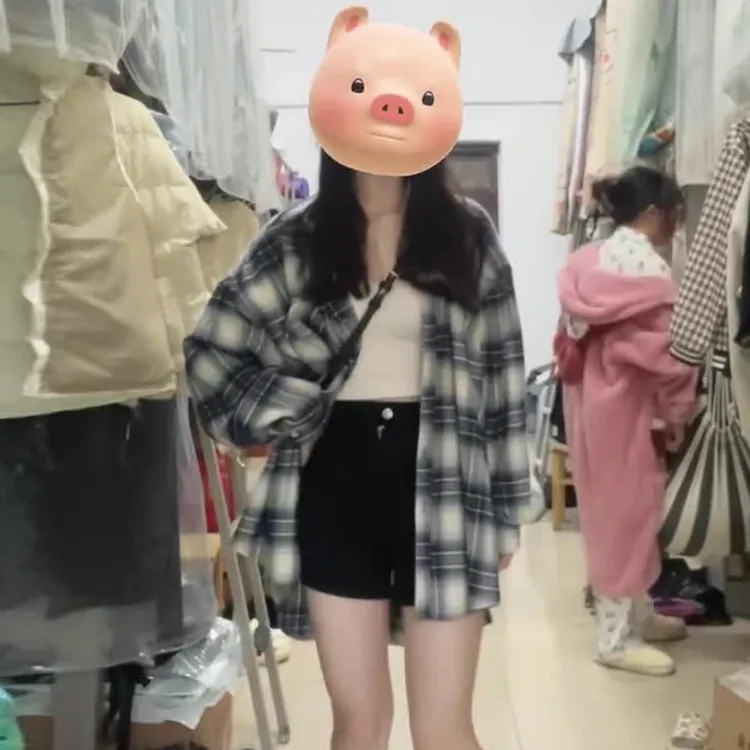 复古格子衬衫早初秋装女士新款衬衣设计感小众韩系上衣外套J294