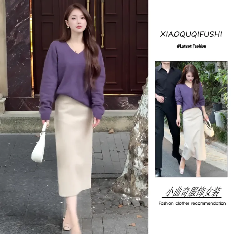 超火秋冬季穿搭一整套女2025新款韩版时尚高级感毛衣半身裙两件套