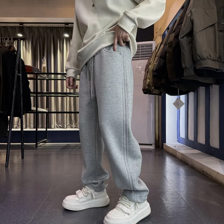 KP-X软糯亲肤重磅加绒卫裤秋冬立裁百搭软弹针织直筒宽松男休闲裤