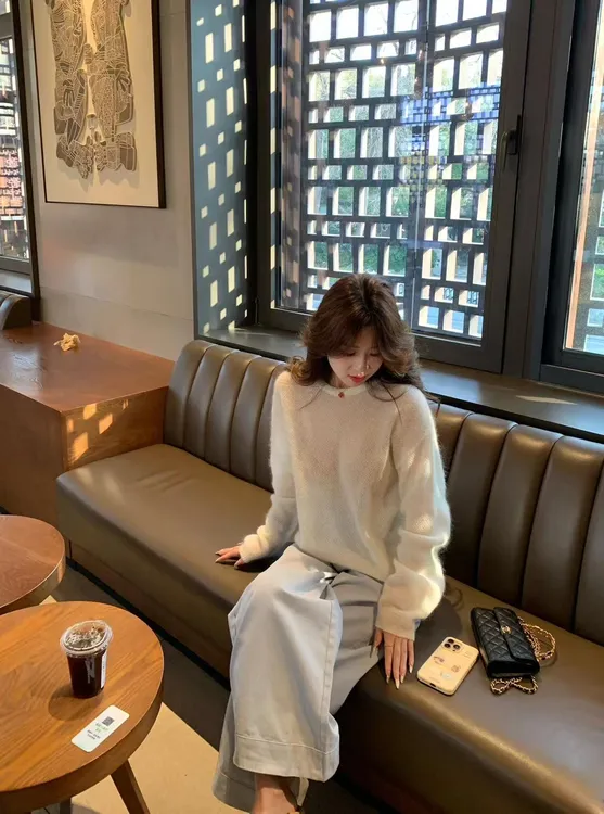 慵懒风软糯毛衣女2025早春奶fufu宽松套头针织上衣百搭直筒裤套装