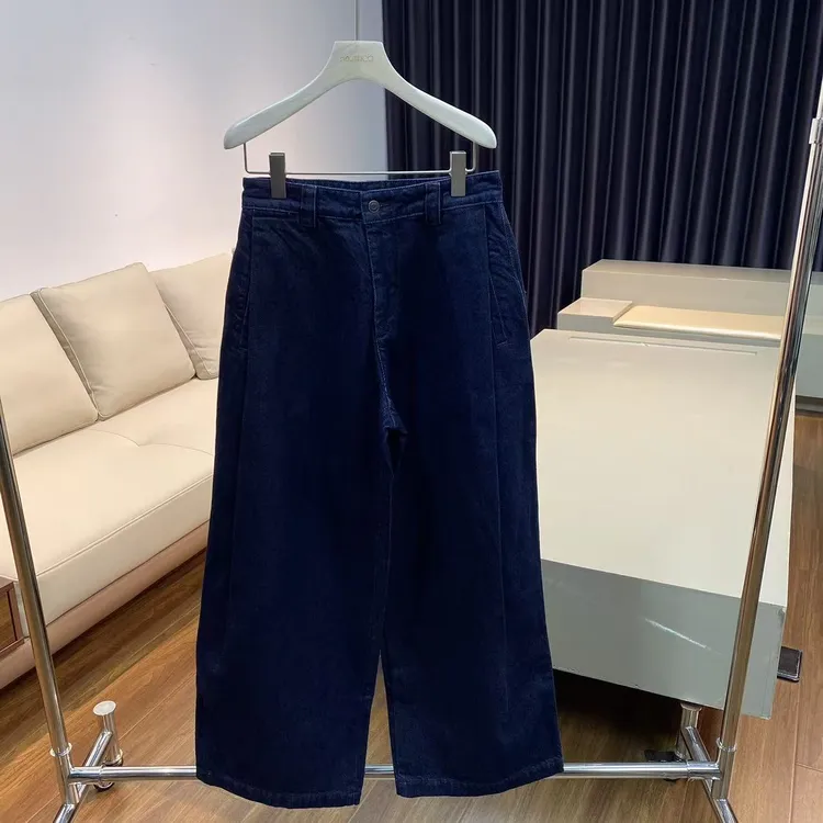 进口面料  深蓝色阔腿牛仔裤   K0778