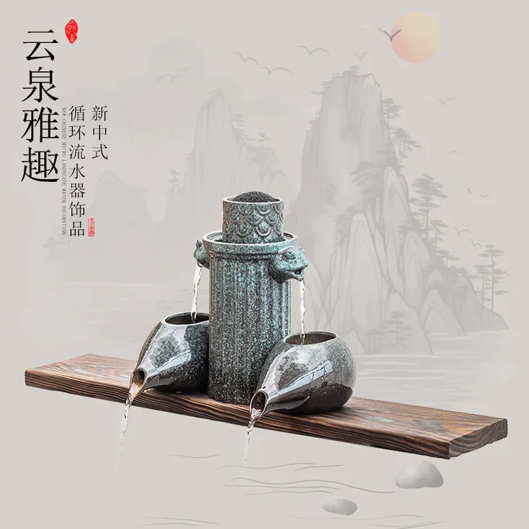 古法鱼缸生态缸养鱼景观造景过滤器流水摆件循环水出水口陶罐全套