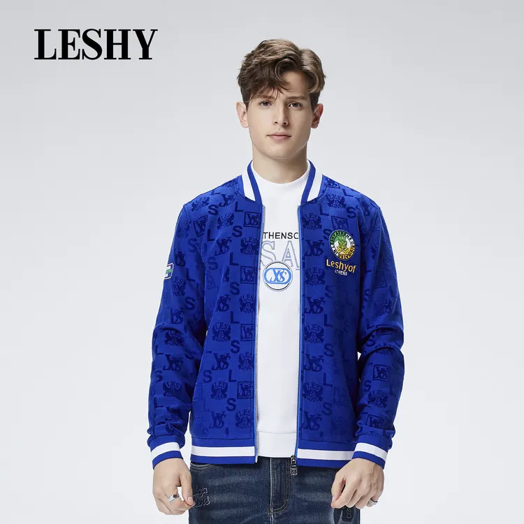 【超值优惠】乐士男装秋冬高贵蓝经典暗纹夹克外套66233J6011