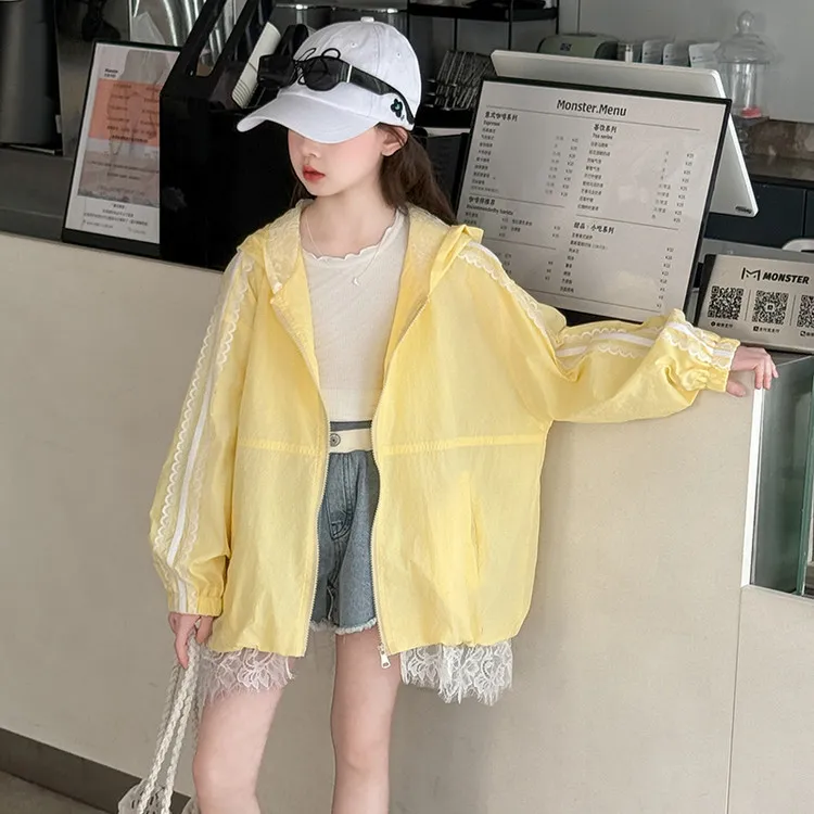 女童连帽防晒衣夏装2025新款大童夏季长袖防紫外线薄款透气外套