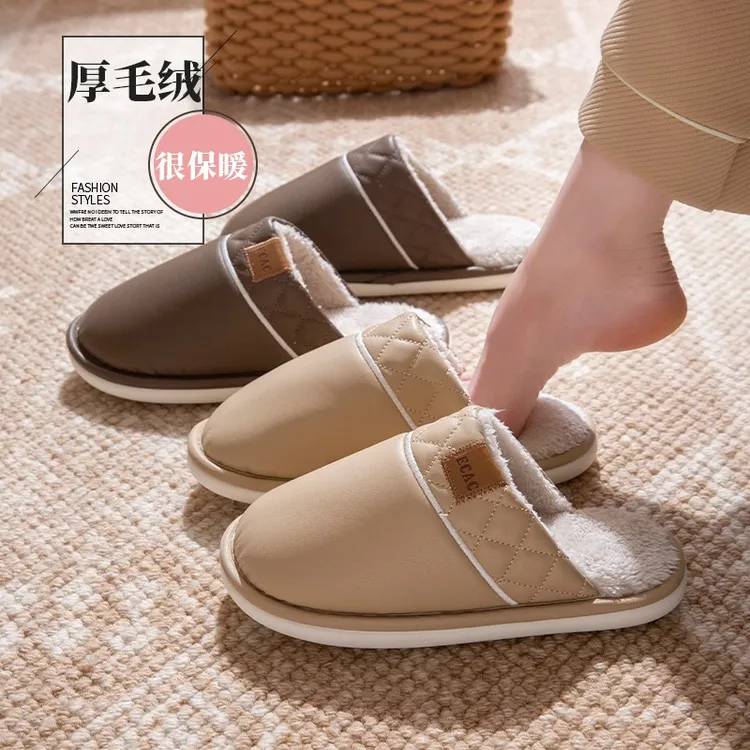 居家棉拖鞋2025新款厚底防滑加绒保暖室内防水外穿棉拖鞋情侣款