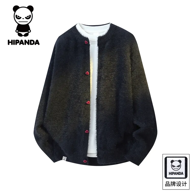 Hi Panda你好熊猫秋冬新款慵懒风开衫毛衣男士宽松百搭休闲外套男