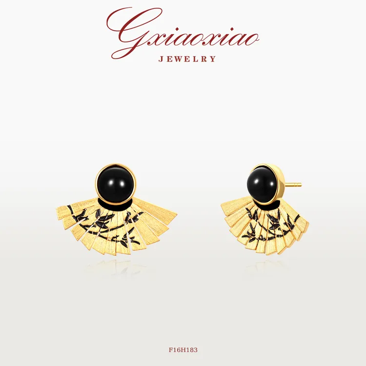 G XIAOXIAO 镀K金【兰扇松竹】时尚气质高级复古扇形耳环 F16H183