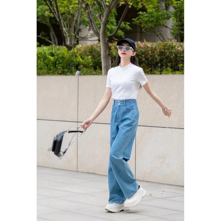 哥弟水洗直筒阔腿牛仔裤显瘦1100457女裤休闲裤