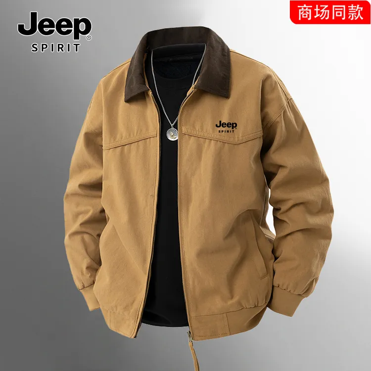 JEEP吉普夹克男士春秋季翻领水洗工装常规款复古潮流休闲宽松外套