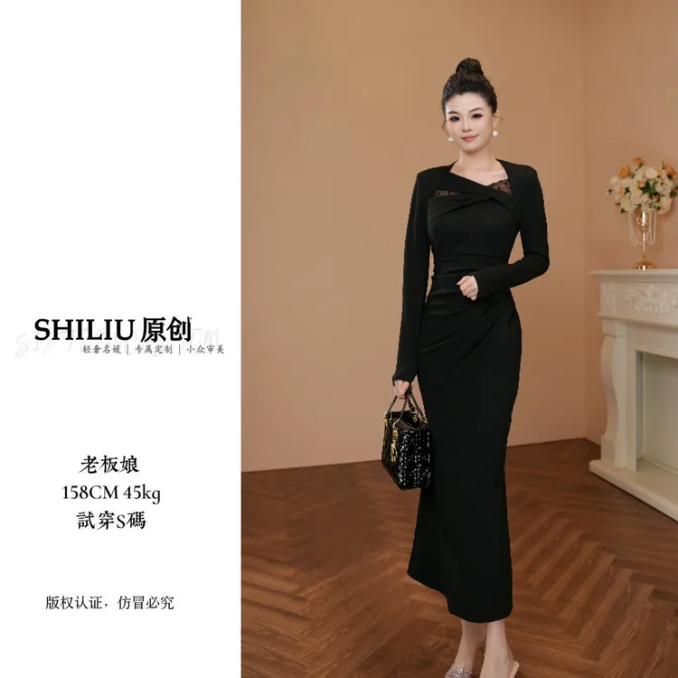 【十六定制】法式气质连衣裙长袖轻奢小众名媛显瘦连衣裙31323