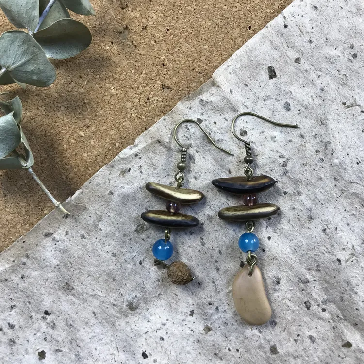 合金木质耳饰 青囊听风092银杏果 纯手工制作耳环