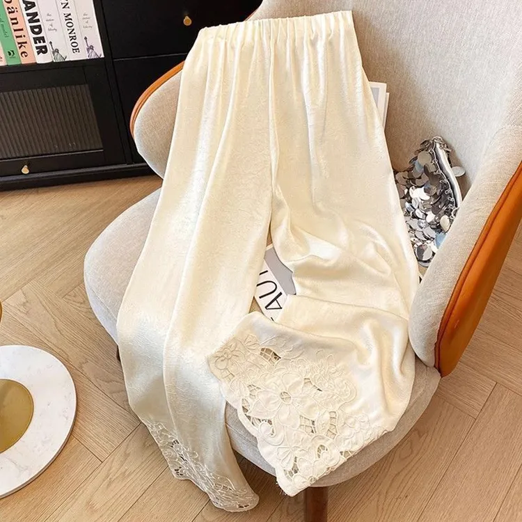 2025款通勤新中式阔腿裤镂空休闲裤春秋夏装洋气九分松紧腰显瘦